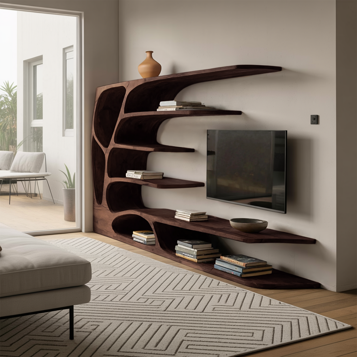 Modern Organic TV Display Shelf For Living Room