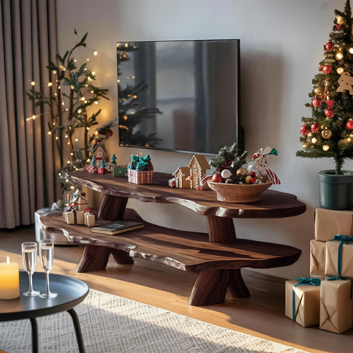 Farmhouse Solid Wood TV Console For Holiday Gift Furniture Design