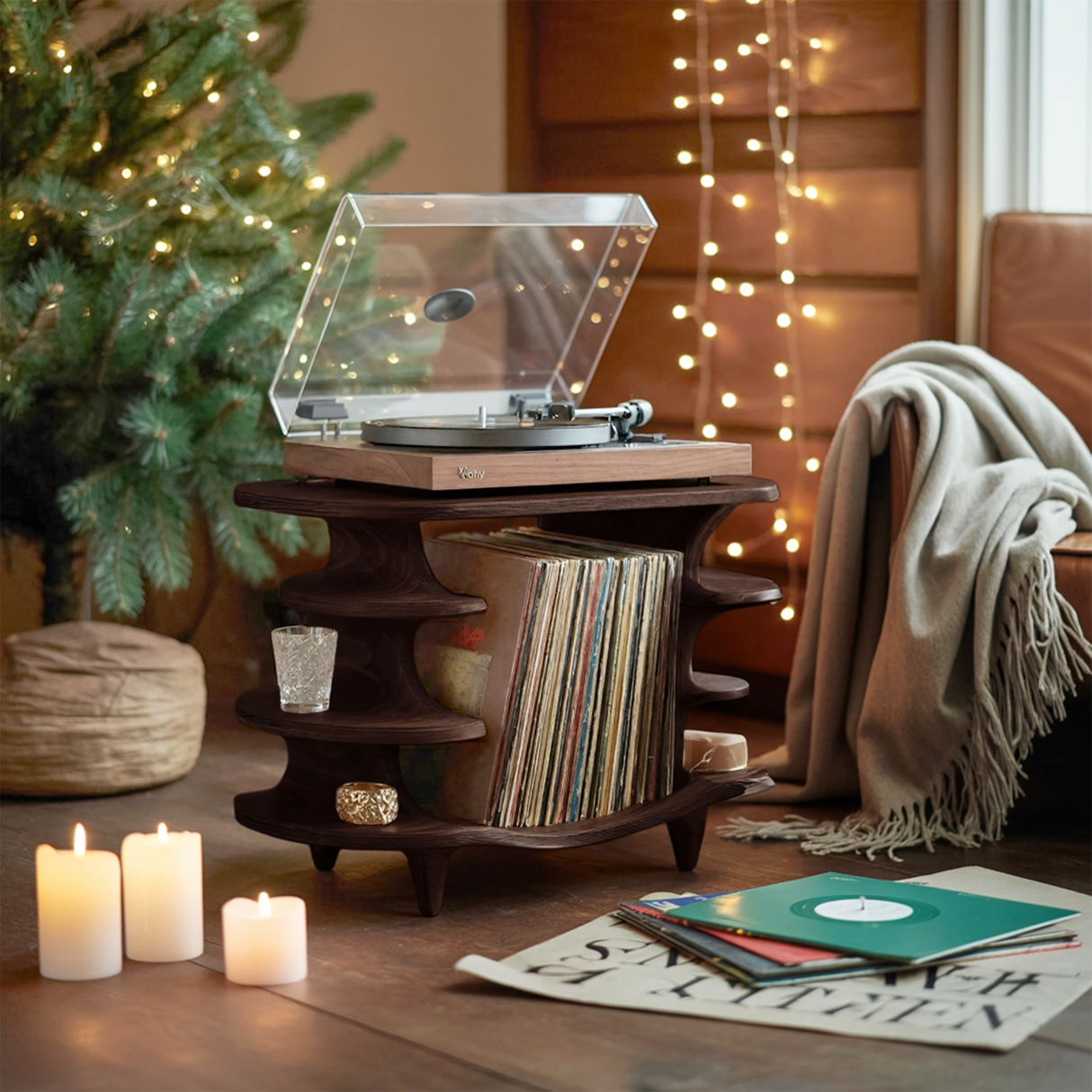 Modern Solid Wood Record Stand For Living Room Christmas