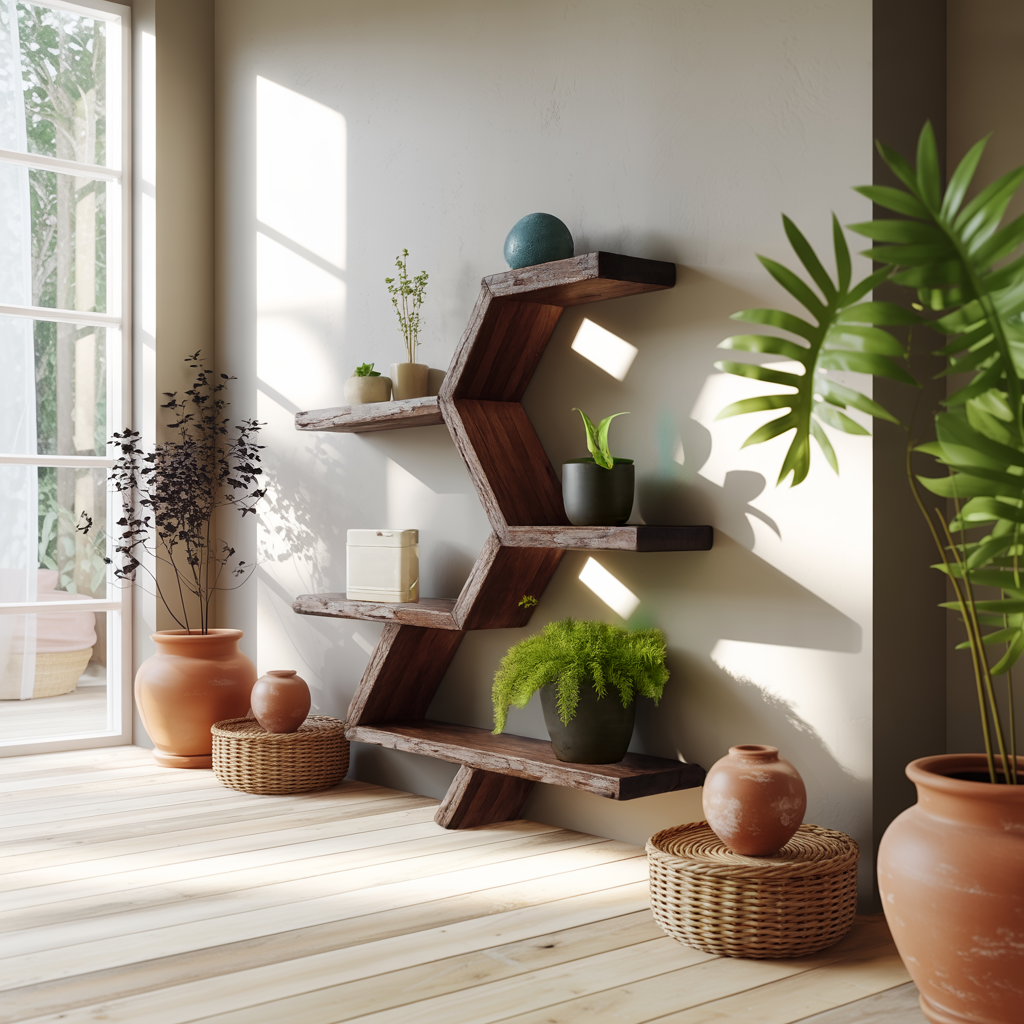 Modern Geometric Wall Shelf For Indoor Plants Display