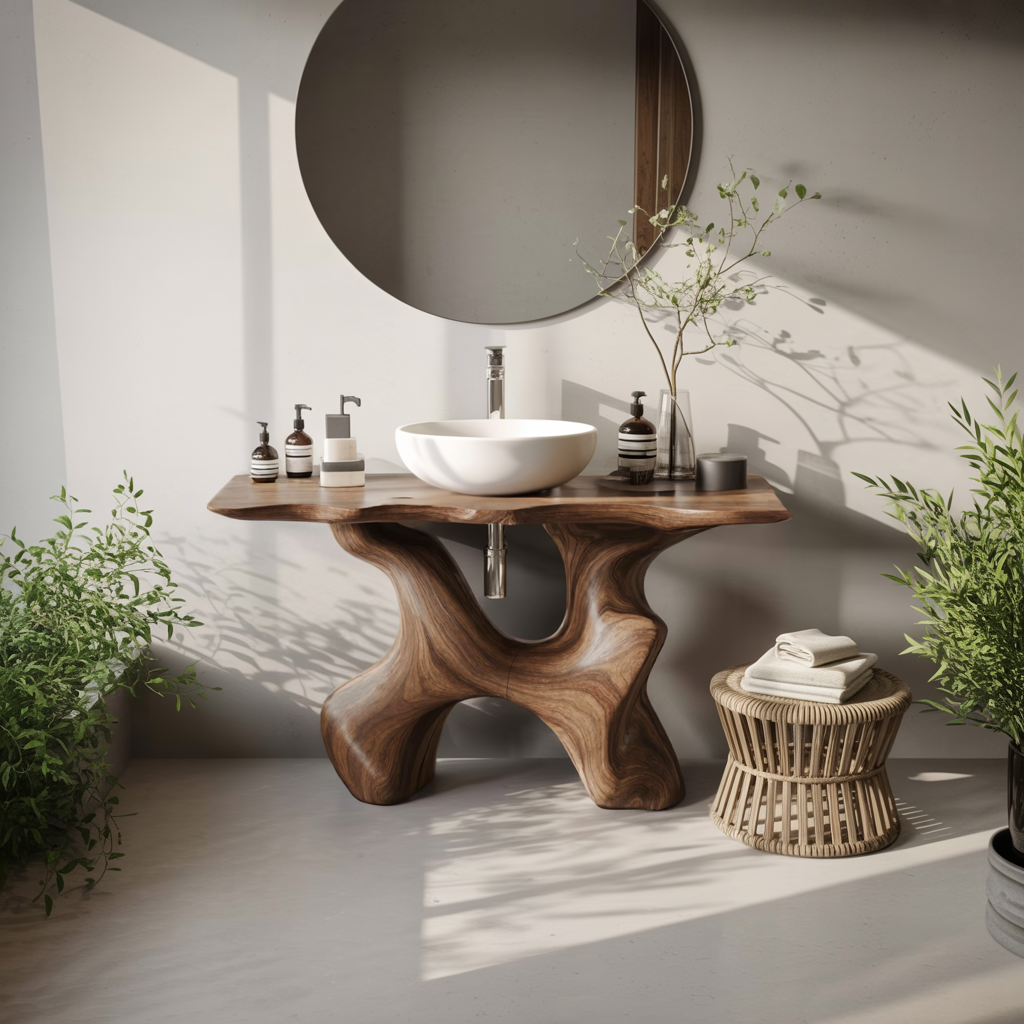 Rustic Solid Wood Vanity For Handmade Bathroom Look