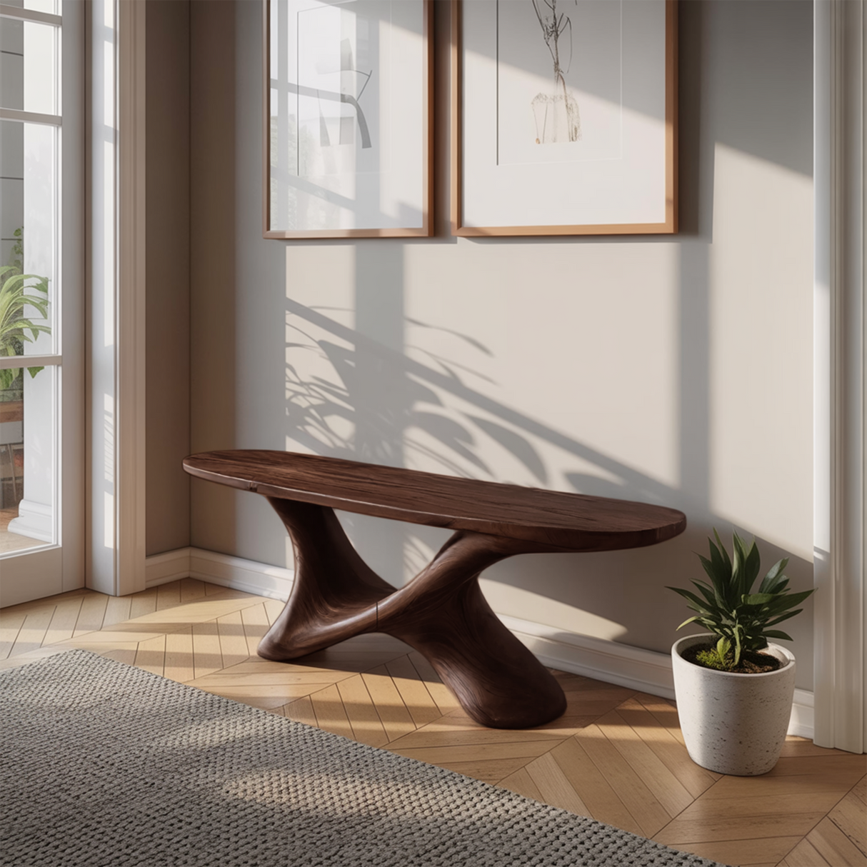 Modern Sculptural Bench With Twisted Base For Entryway