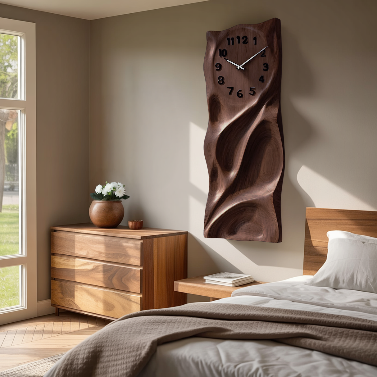 Modern Wall Clock Carved Design For Living Room Interior