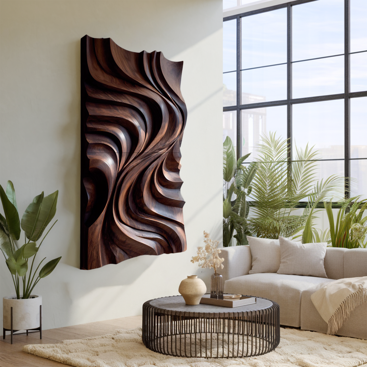 Contemporary Wall Art Piece Large Carved For Home Decor
