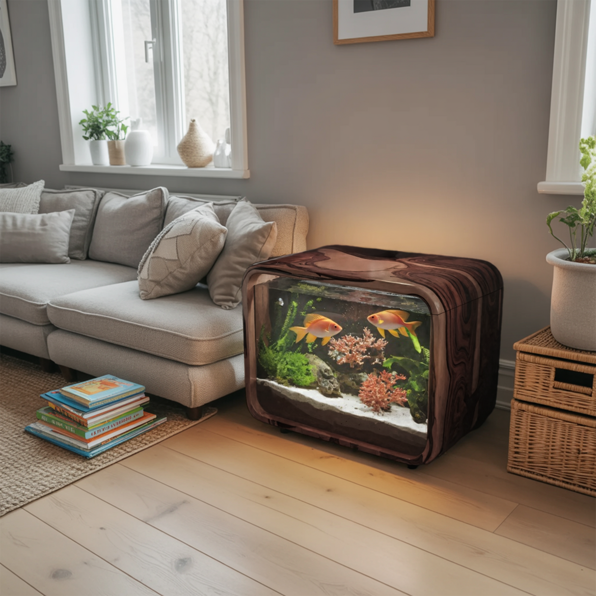 Modern Aquarium Nightstand With Storage For Bedroom And Living Room Display