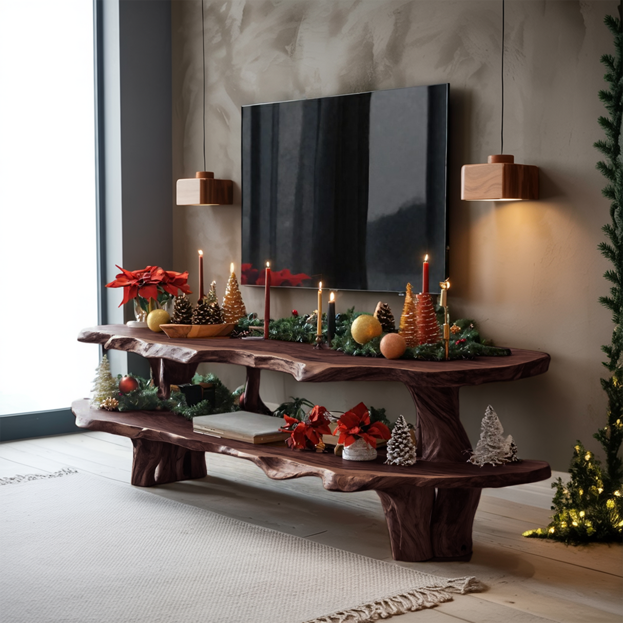 Farmhouse Wooden TV Console For Holiday Bedroom Decor