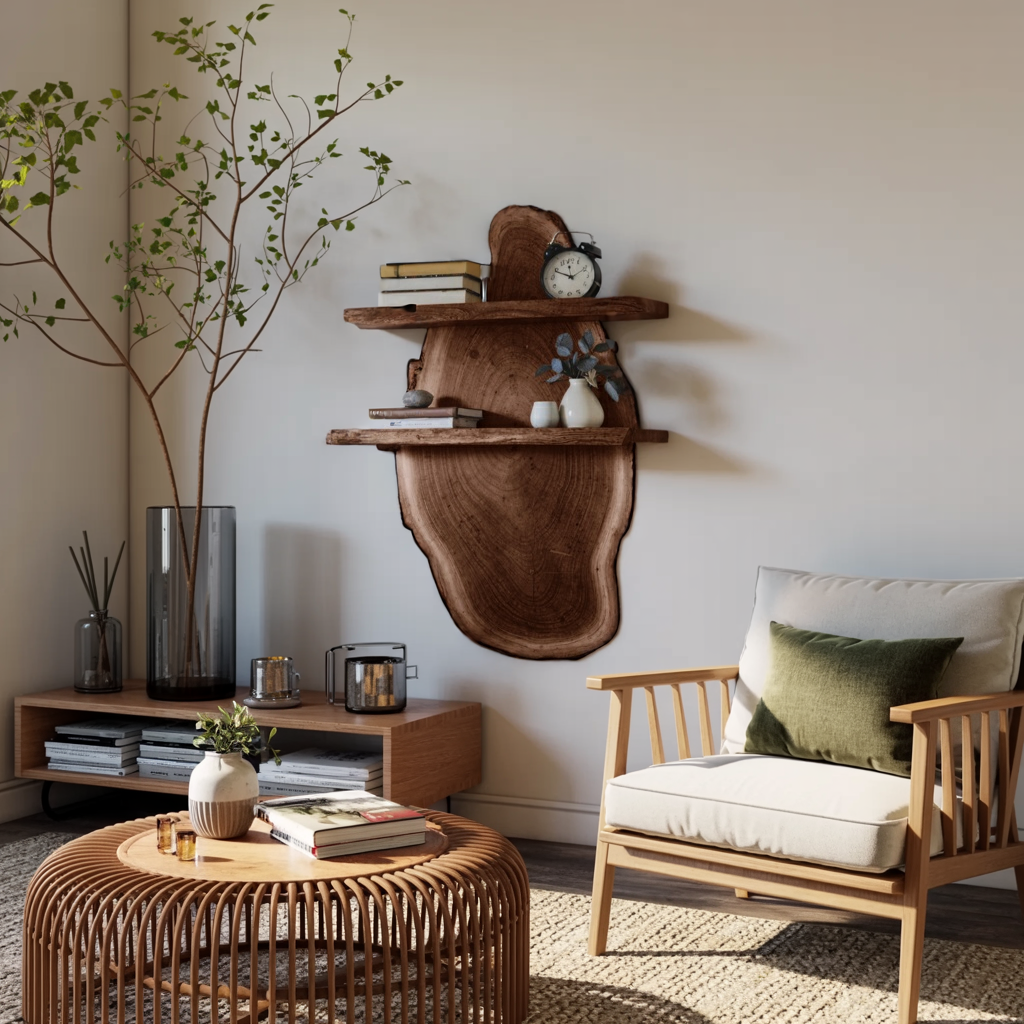 Live Edge Wall Shelf For Bedroom And Workspace Decor