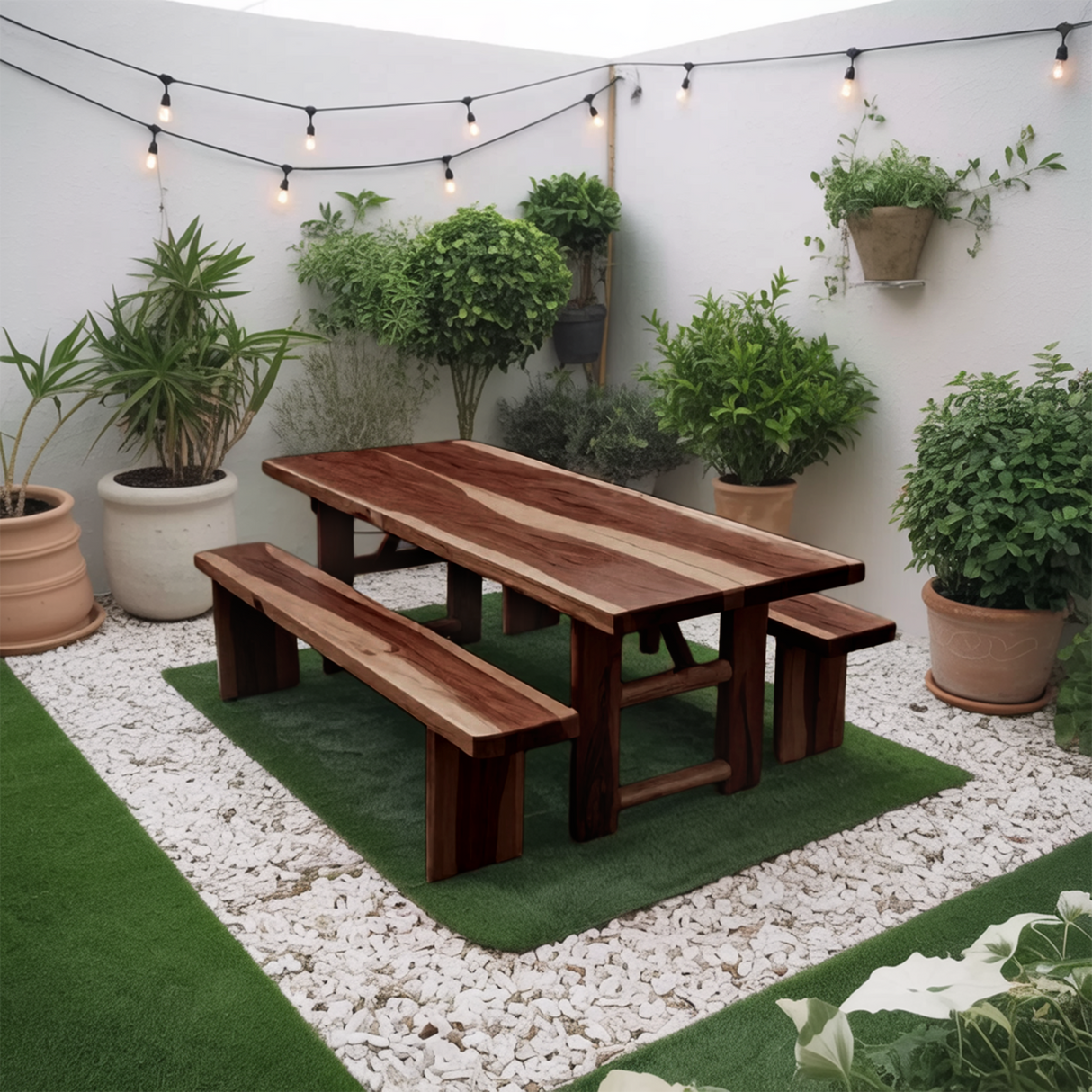 Rustic Outdoor Table With Benches For Garden Or Backyard Gatherings