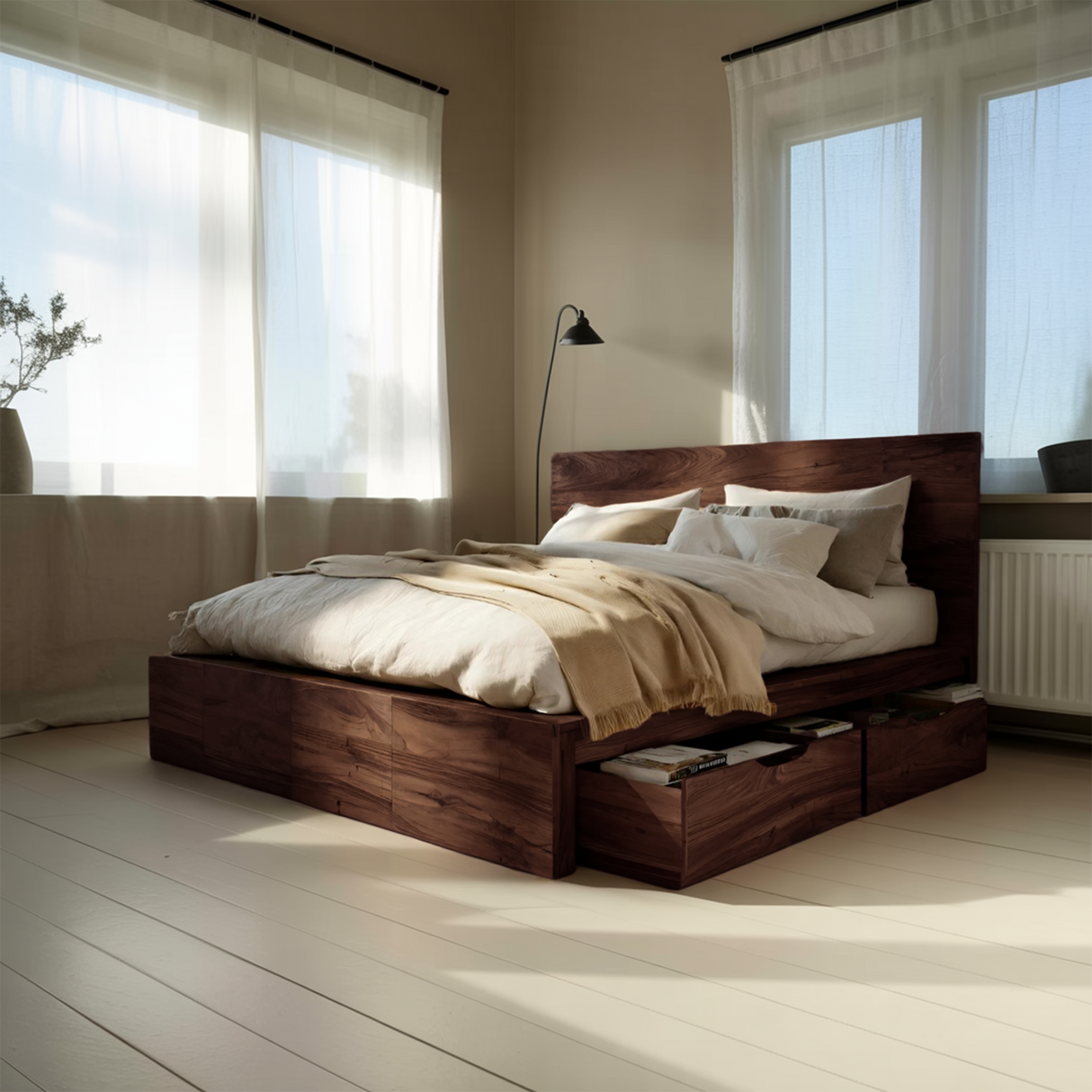 Modern Storage Bed Frame And Headboard With Drawers For Bedroom