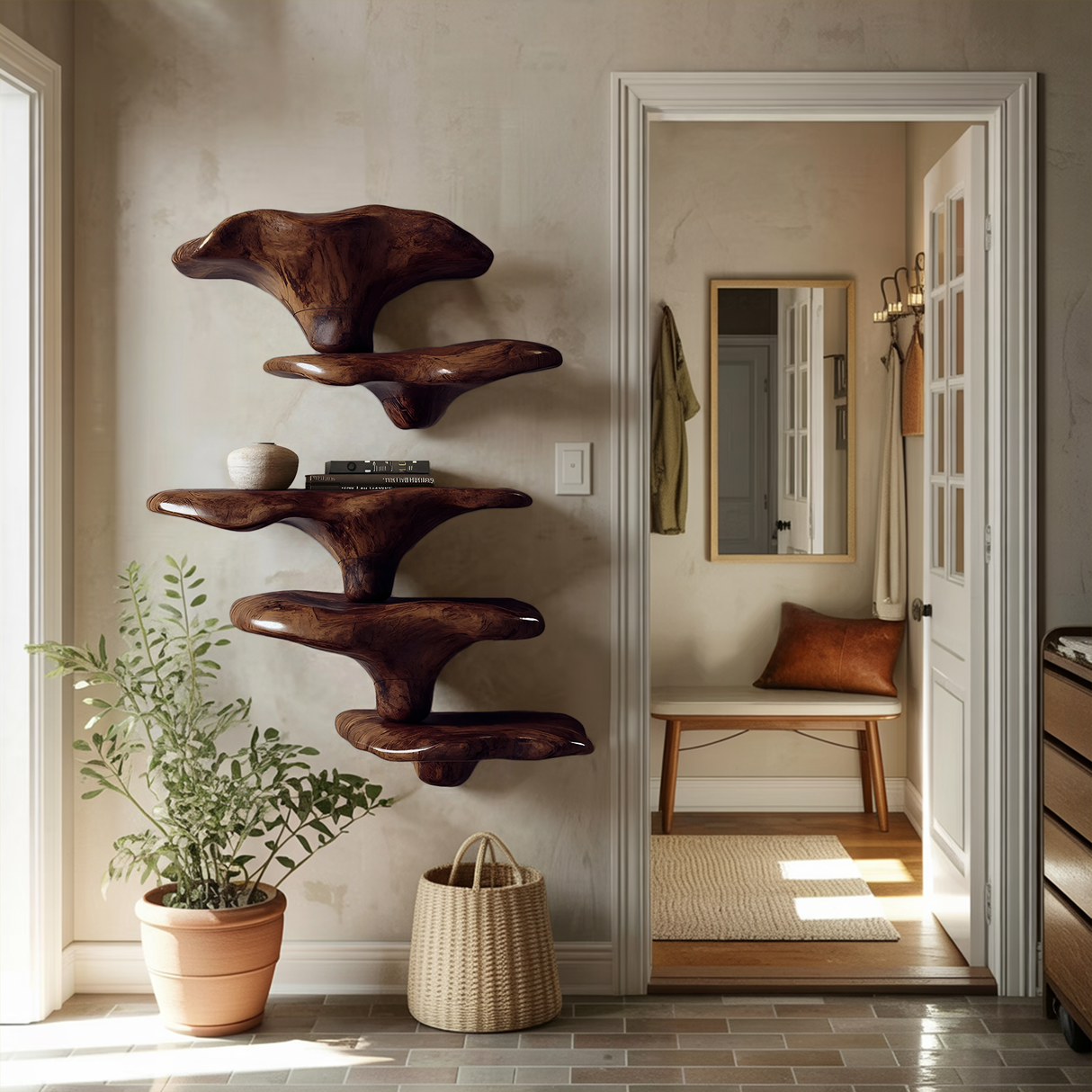 Mid Century Wooden Mushroom Shelf For Living Room Furniture Decor
