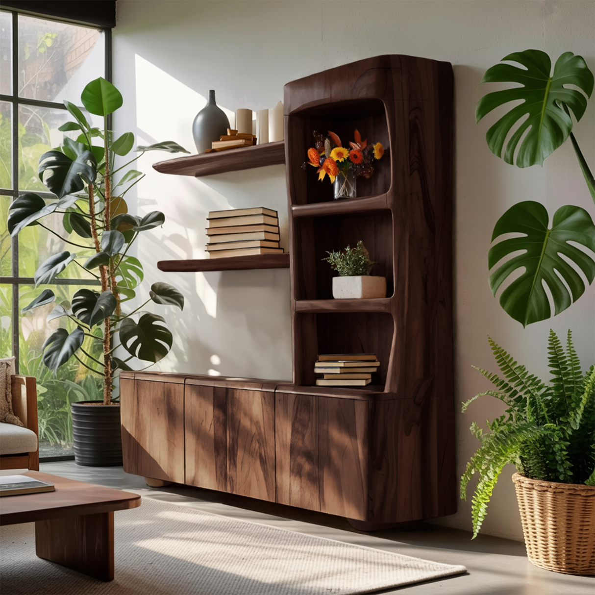 Modern Sculptural Bookshelf Cabinet For Living Room