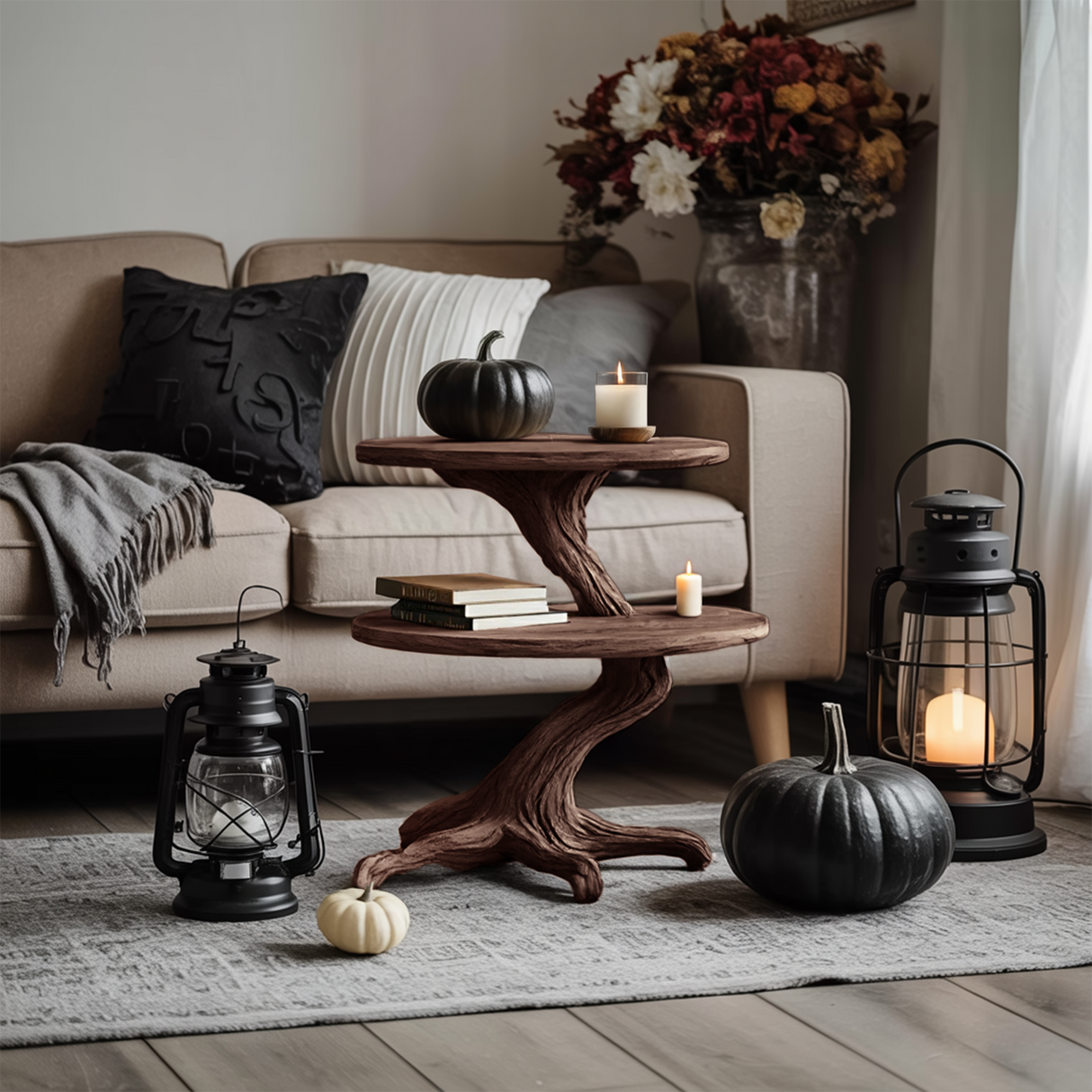 Rustic Solid Wood End Table For Modern Living Room