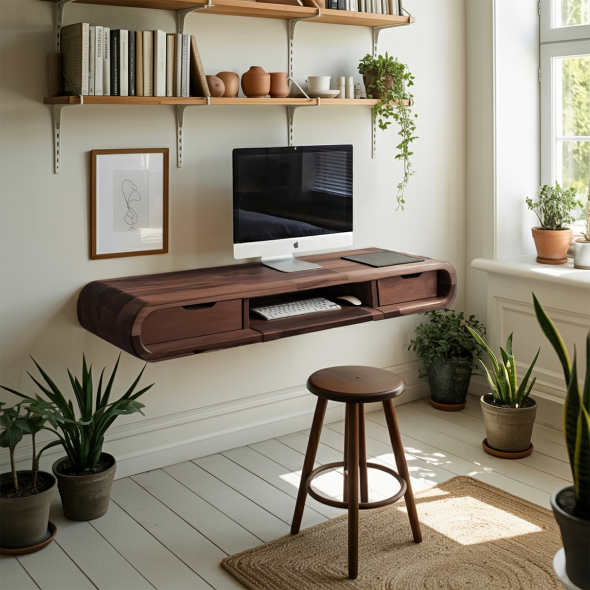 Modern Floating Wall Mounted Desk With Drawers For Bedroom And Office