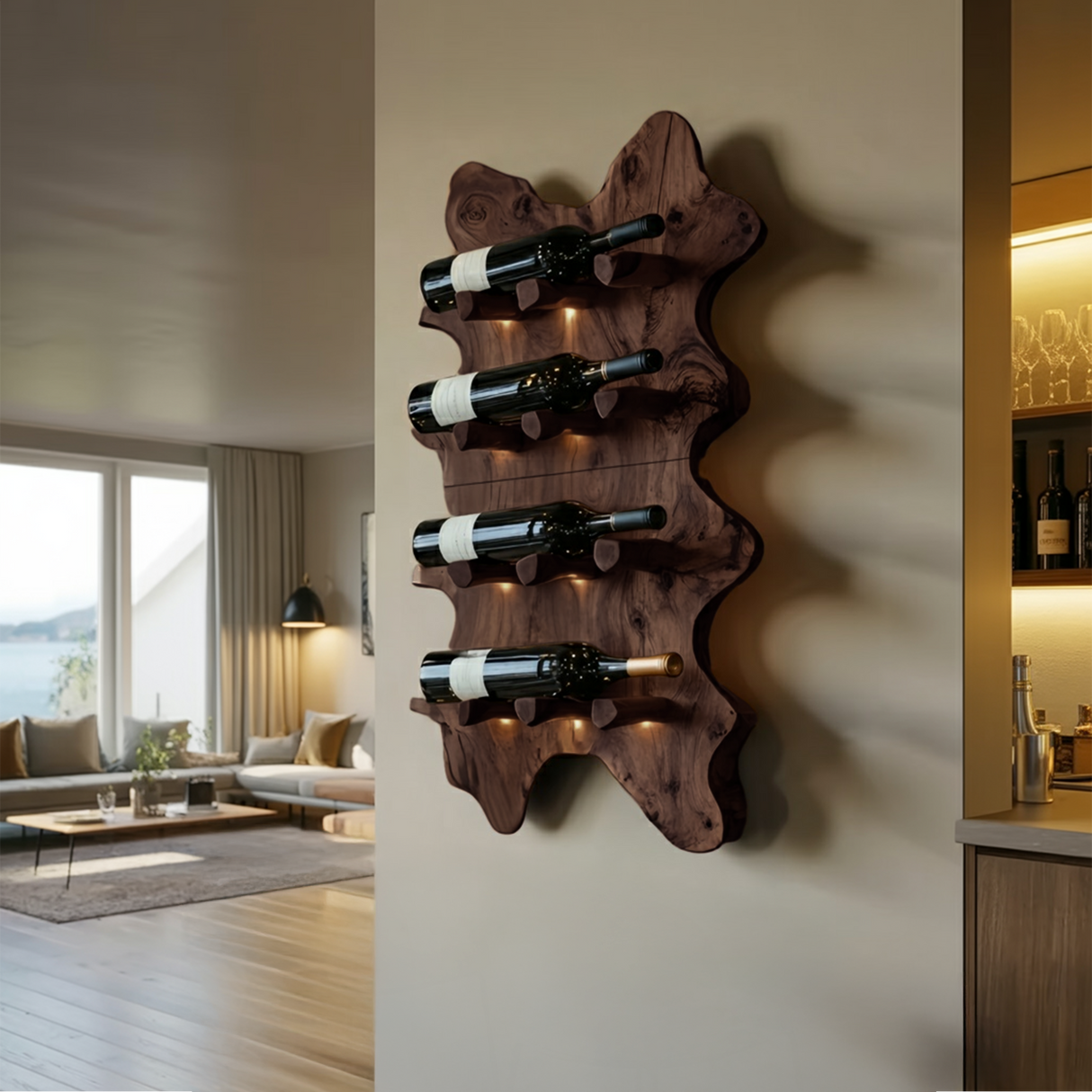 Rustic Live Edge Wall Wine Rack For Cozy Dining Rooms