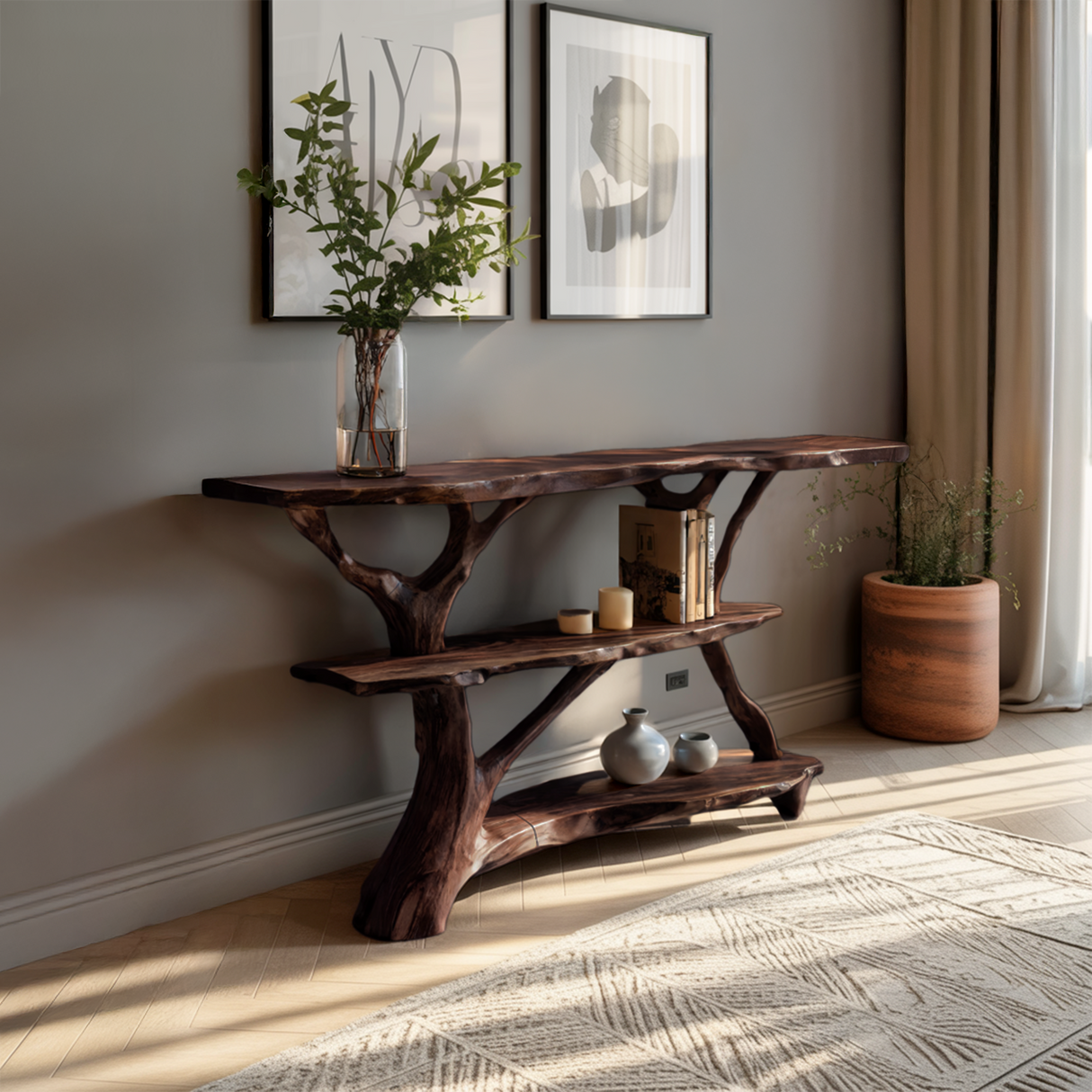 Farmhouse Solid Wood Console Table For Modern Rustic Furniture Style