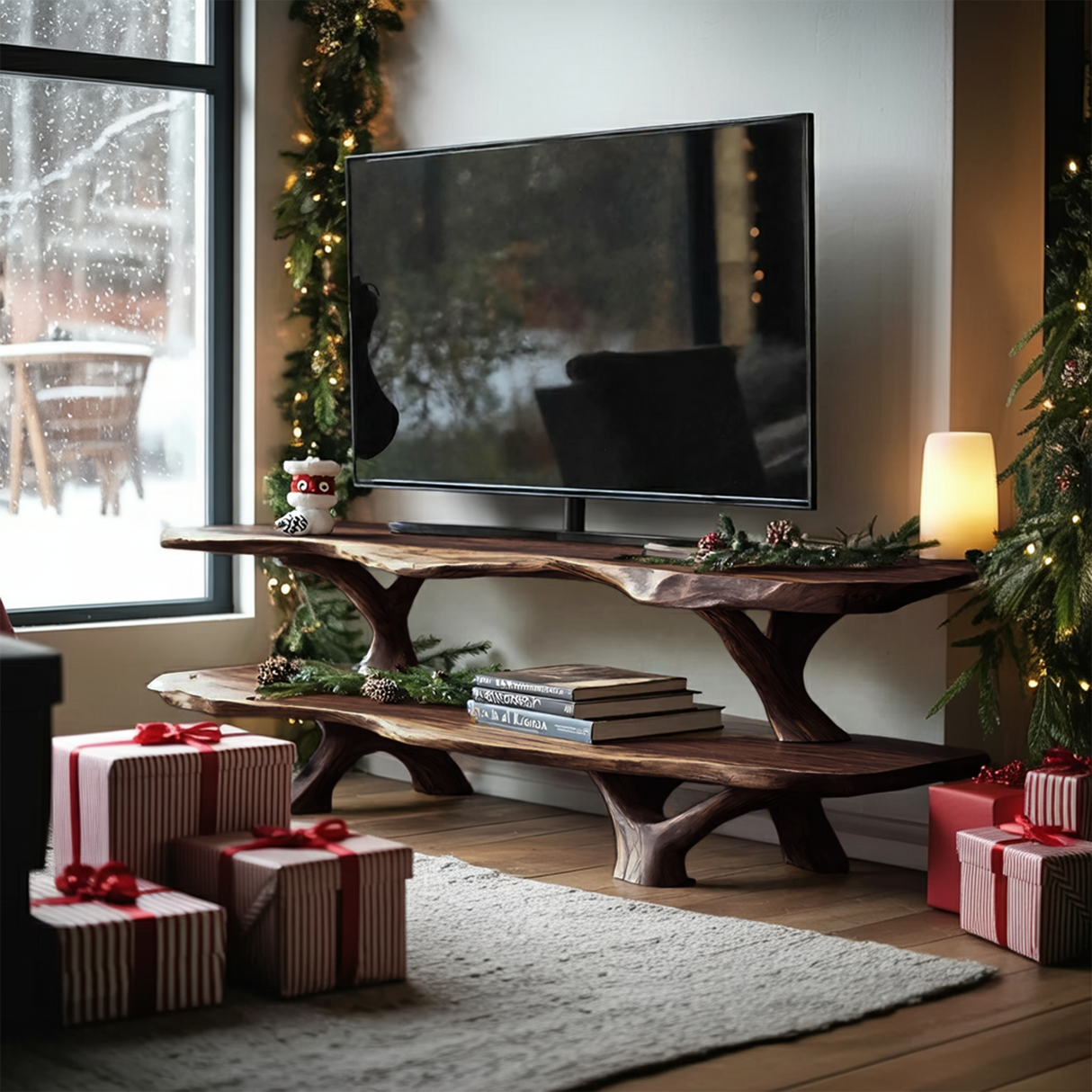 Modern Wooden Live Edge TV Console For Christmas Entryway Furniture