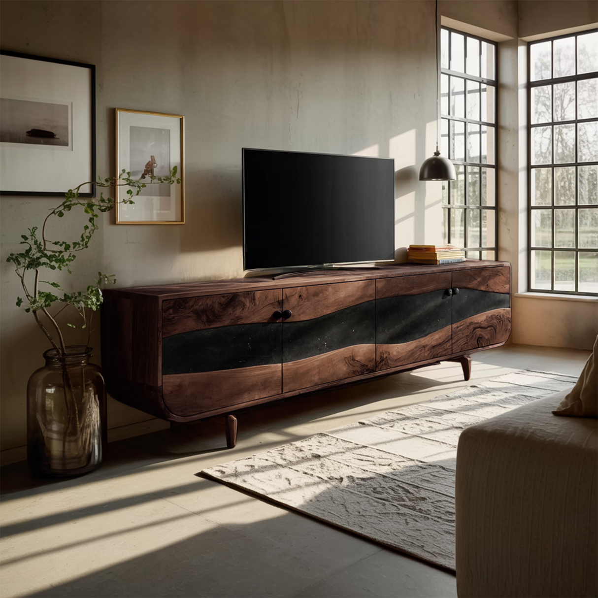Handcrafted Wooden Live Edge TV Stand For Furniture Decor