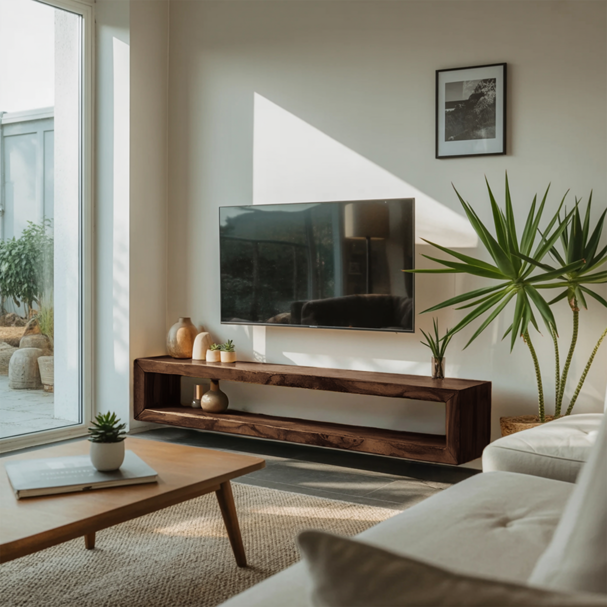 Modern Live Edge Floating TV Console For Contemporary Living Room