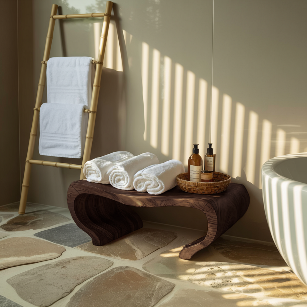 Modern Organic Shower Bench For Spa Decor Or Bathroom