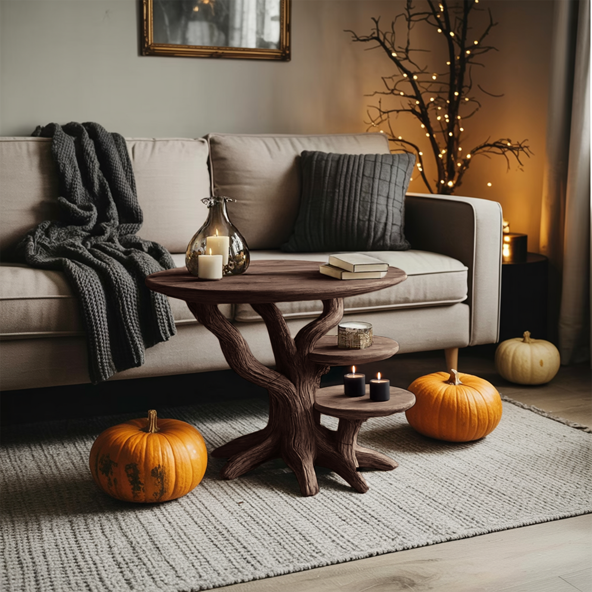 Mid Century Solid Wood End Table For Living Room Autumn Spooky Style