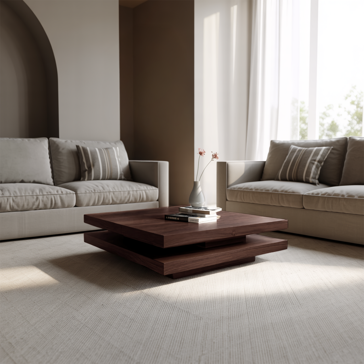 Modern Rustic Wooden Live Edge Coffee Table For Living Room
