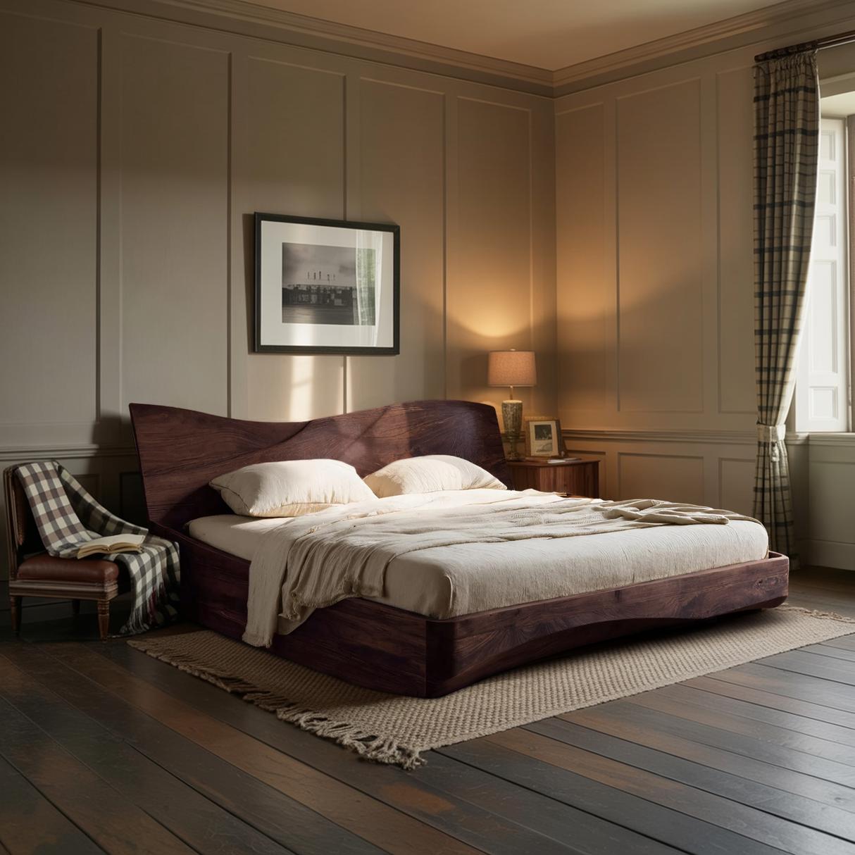 Organic Platform Bed And Headboard For Minimalist Bedroom Design