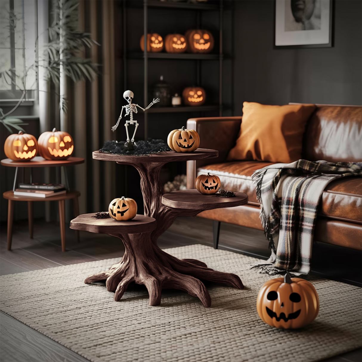 Mid Century Wooden End Table For Living Room Spooky Halloween Decor