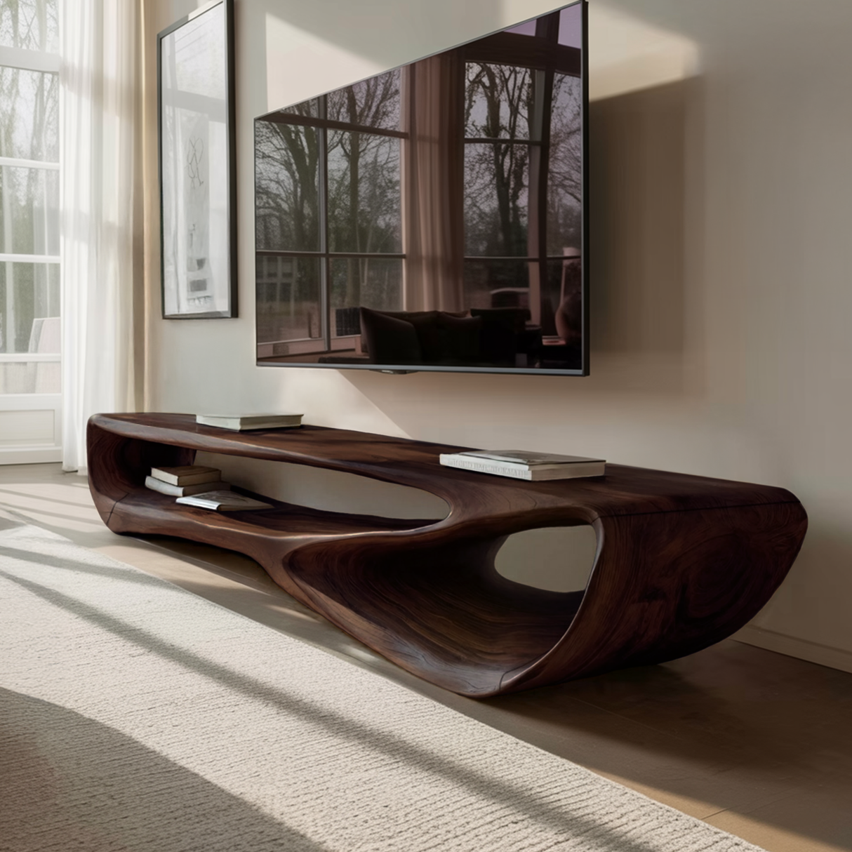 Minimal Curved TV Console For Living Room