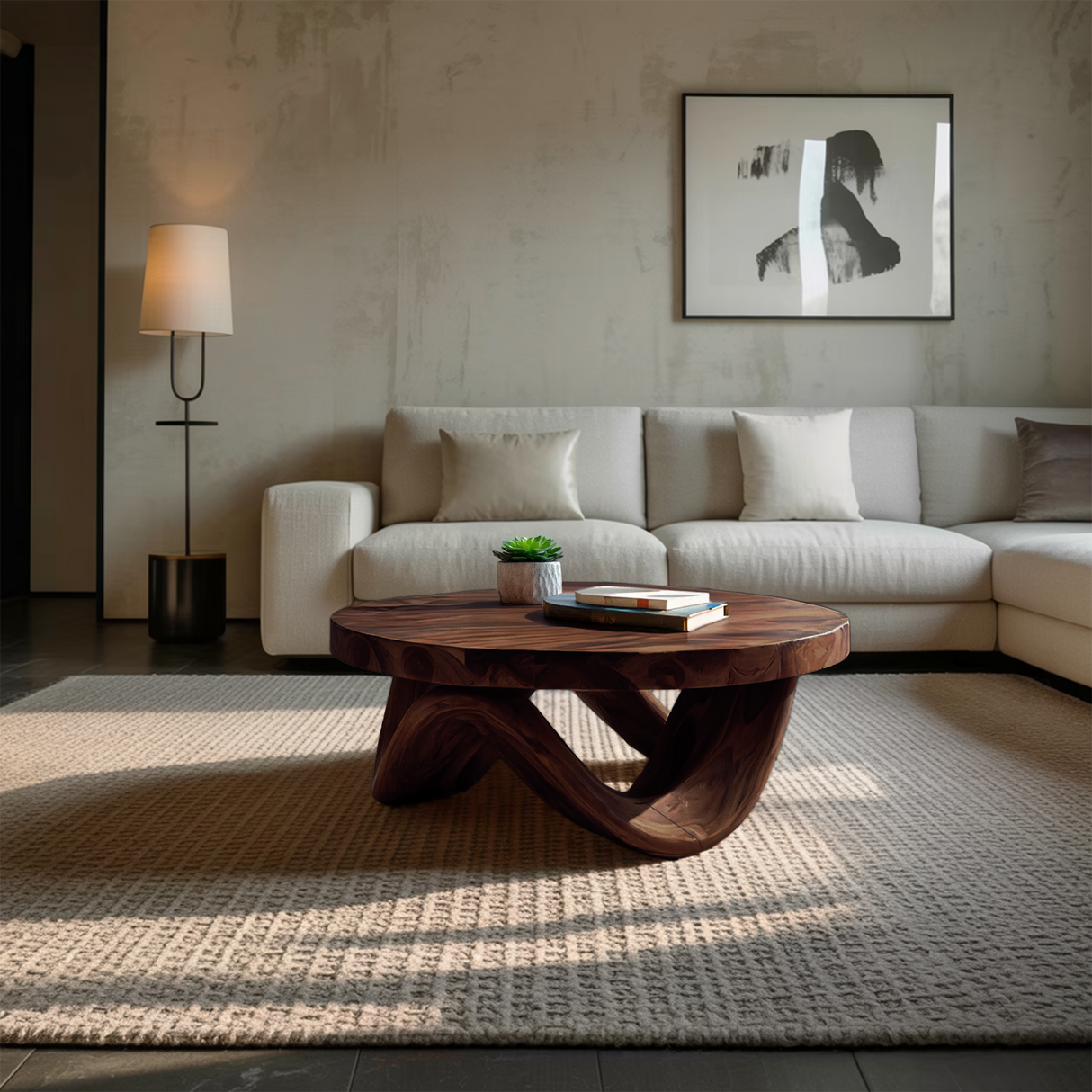 Modern Sculptural Coffee Table With Curved Base For Living