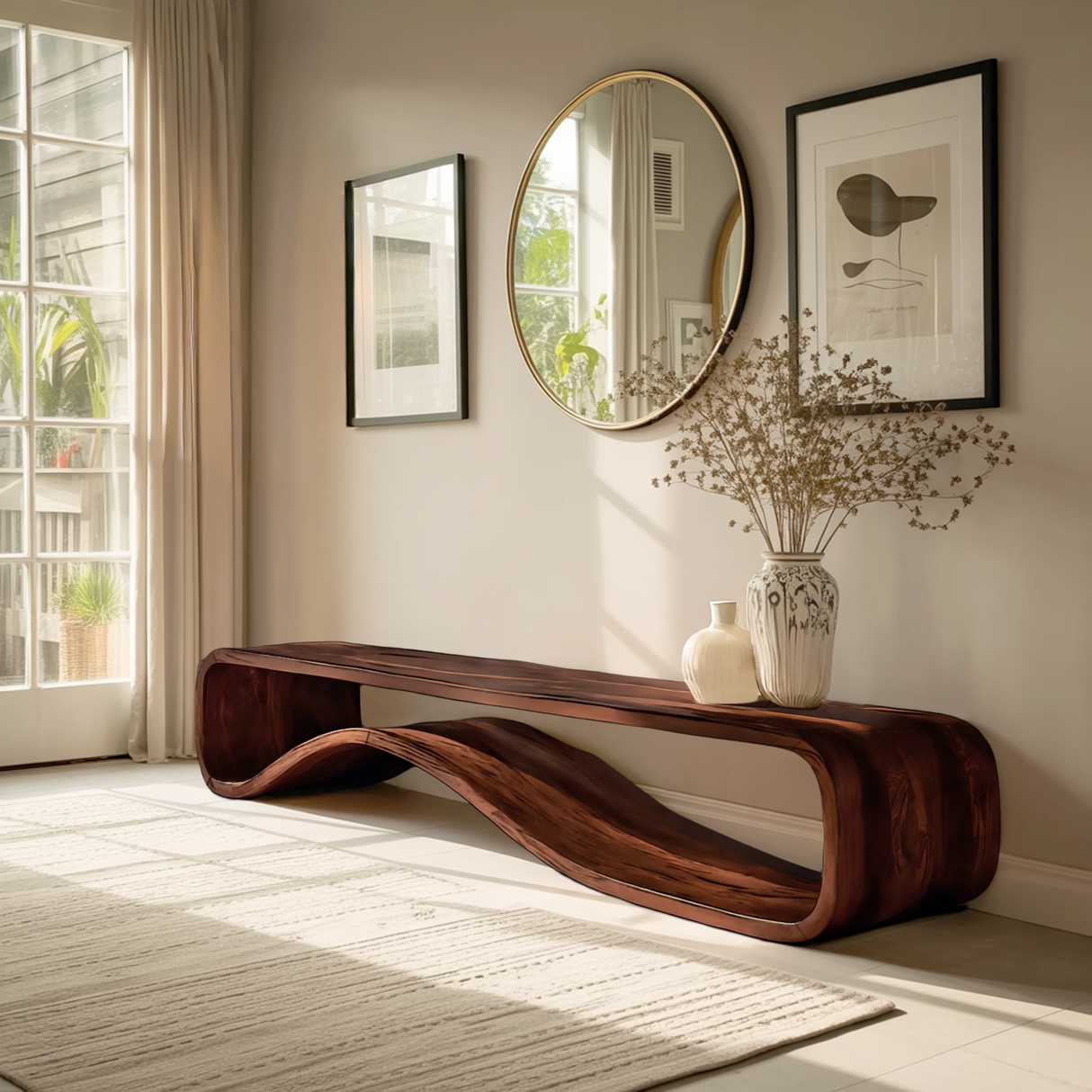 Organic Modern Bench Curved Sculptural For Home Furniture