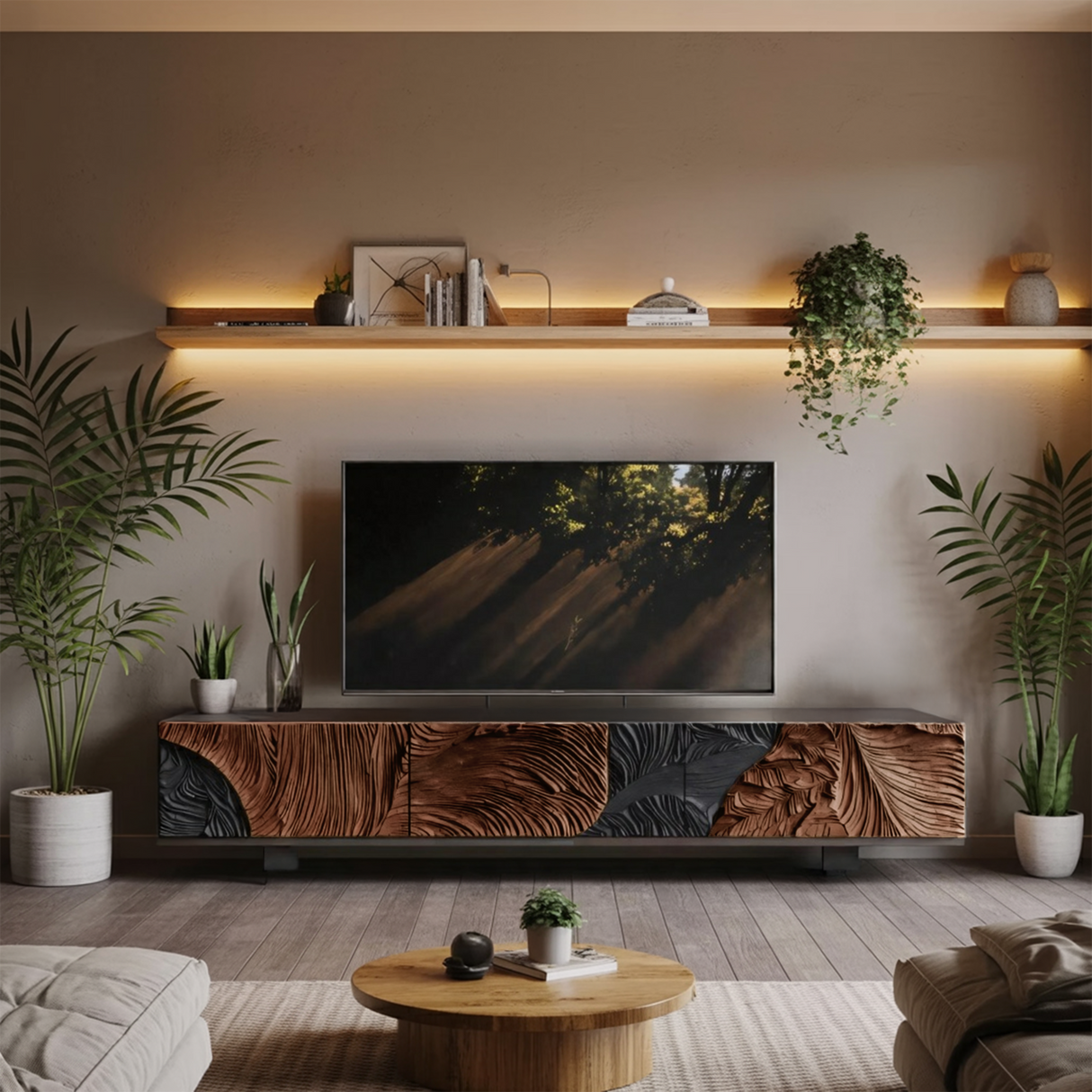 Mid Century Wood Console For Living Room Decor