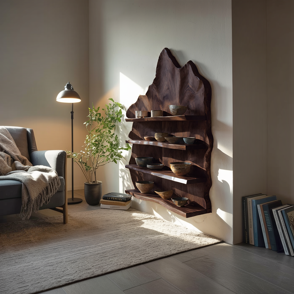 Industrial Live Edge Wall Mount Shelf For Living Room Decor