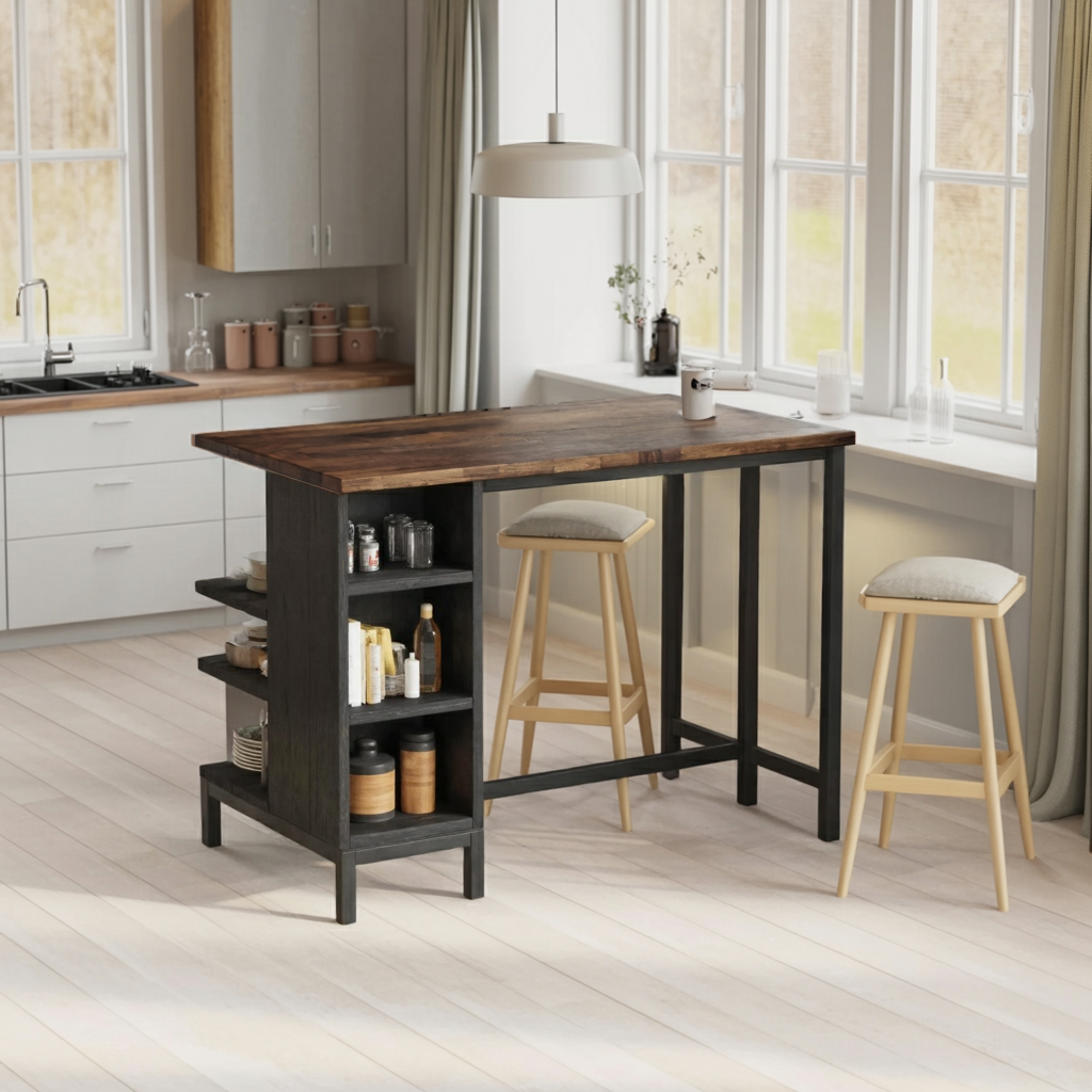 Industrial Kitchen Bar Table With Metal Legs For Apartment Dining