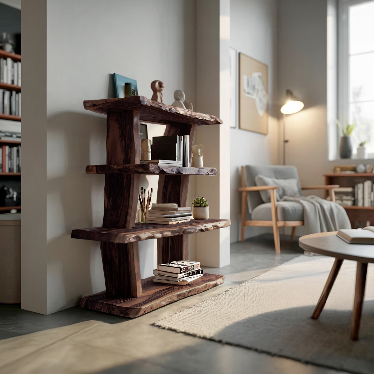 Contemporary Wood Bookshelf For Living Room Storage And Modern Decor