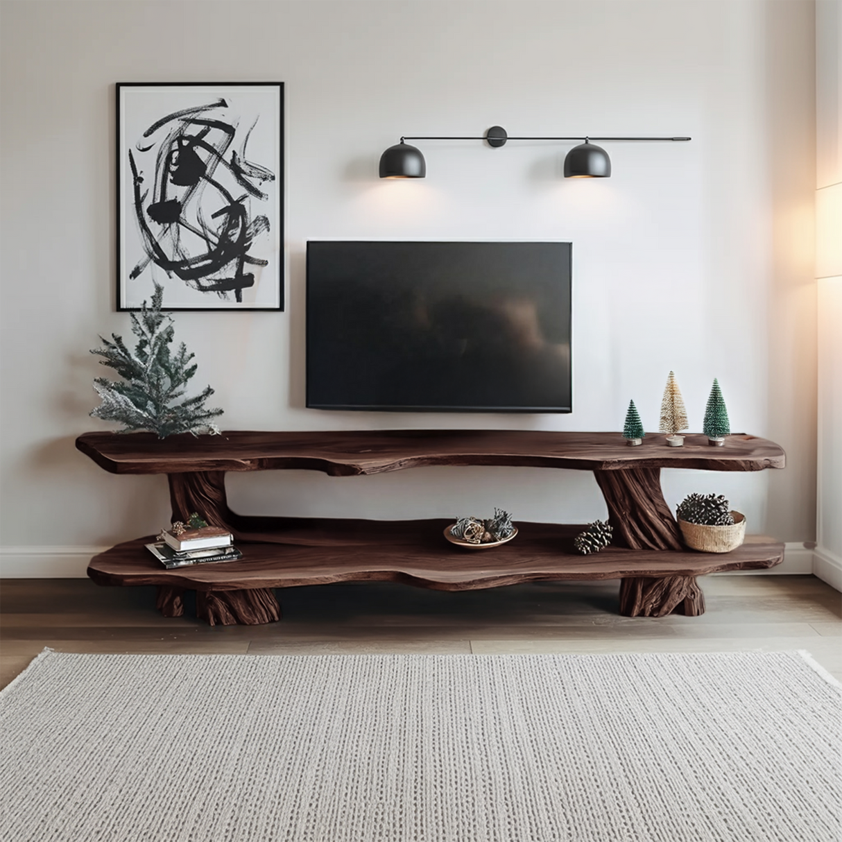 Modern Wooden Live Edge TV Console For Holiday Furniture Decor