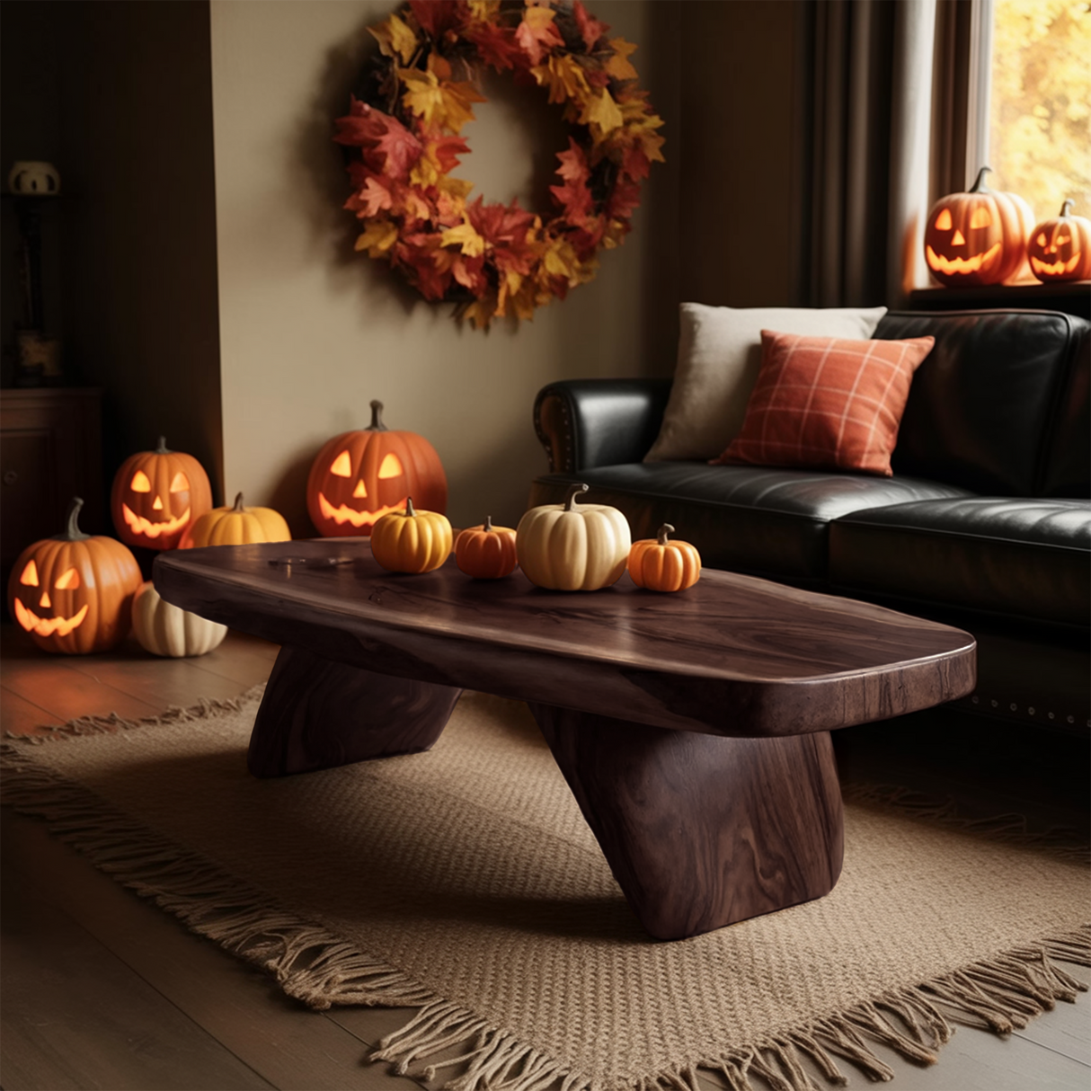 Modern Live Edge Coffee Table Livingroom Decor Cozy Pumpkin Season