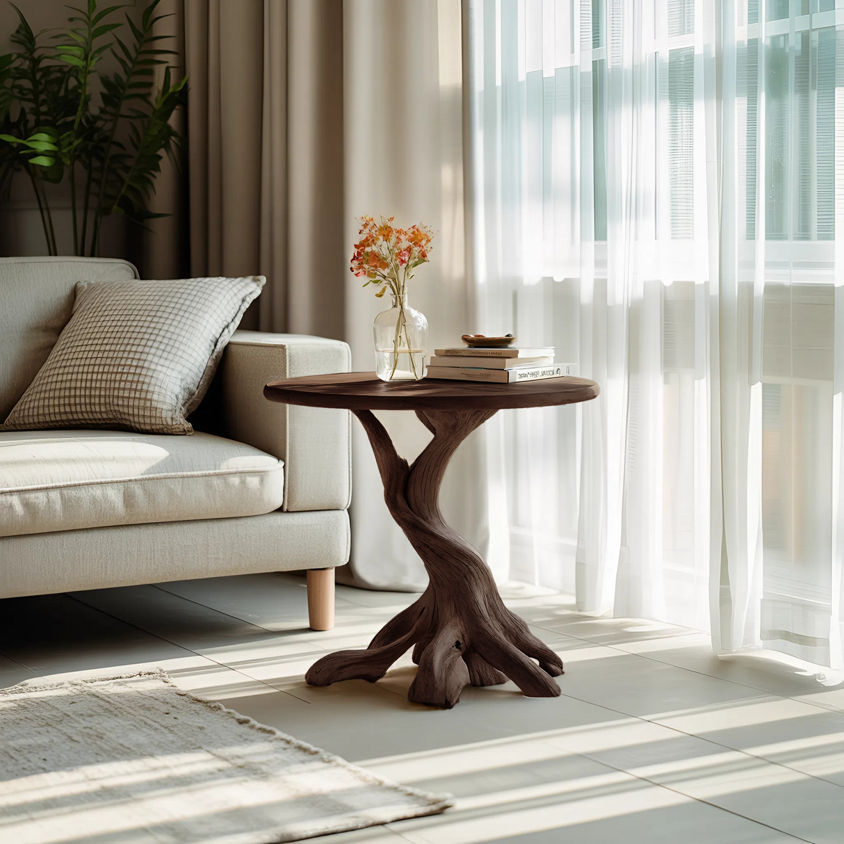 Rustic Solid Wood End Table For Living Room Stylish Wall Display