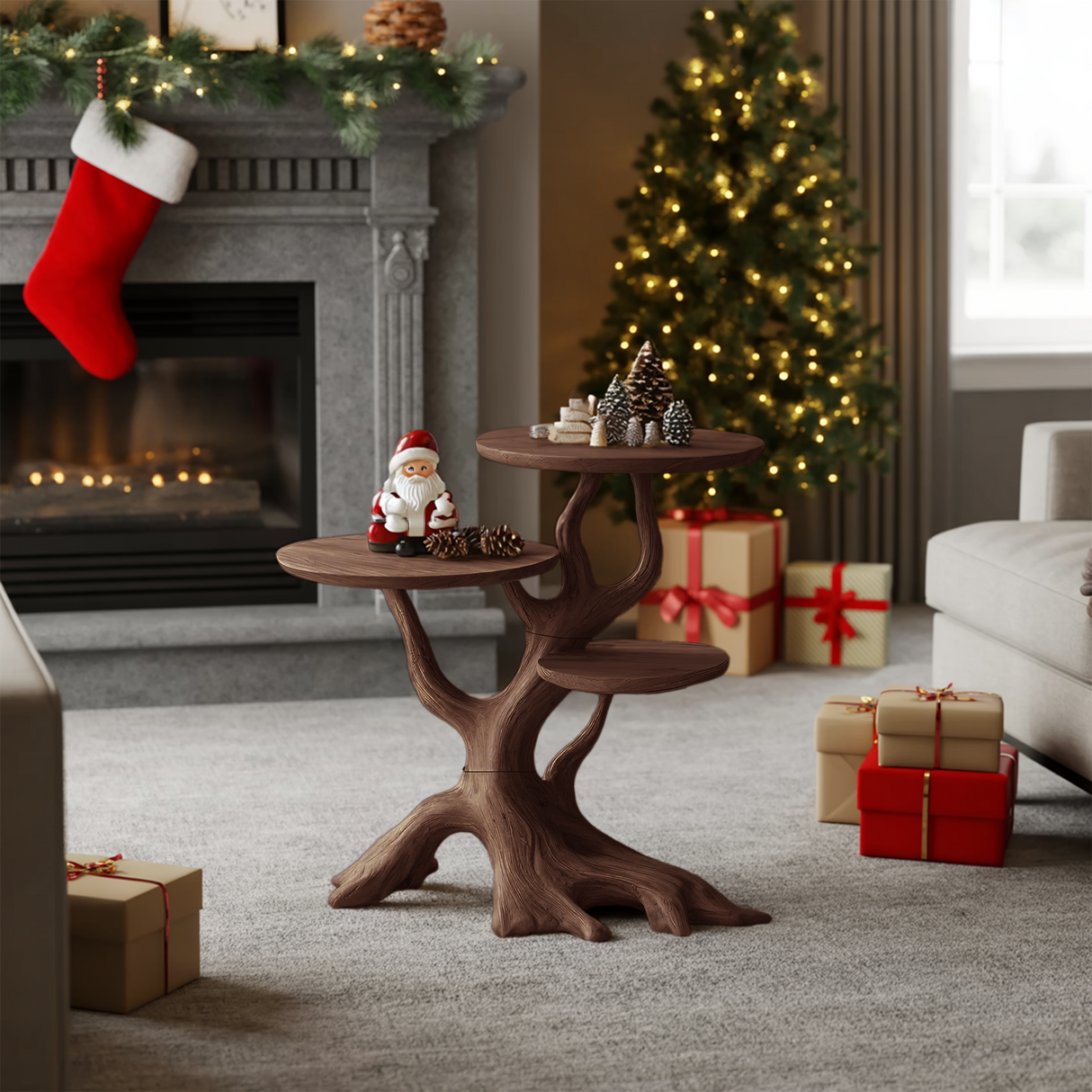 Mid Century Wooden End Table For Living Room Christmas Decor