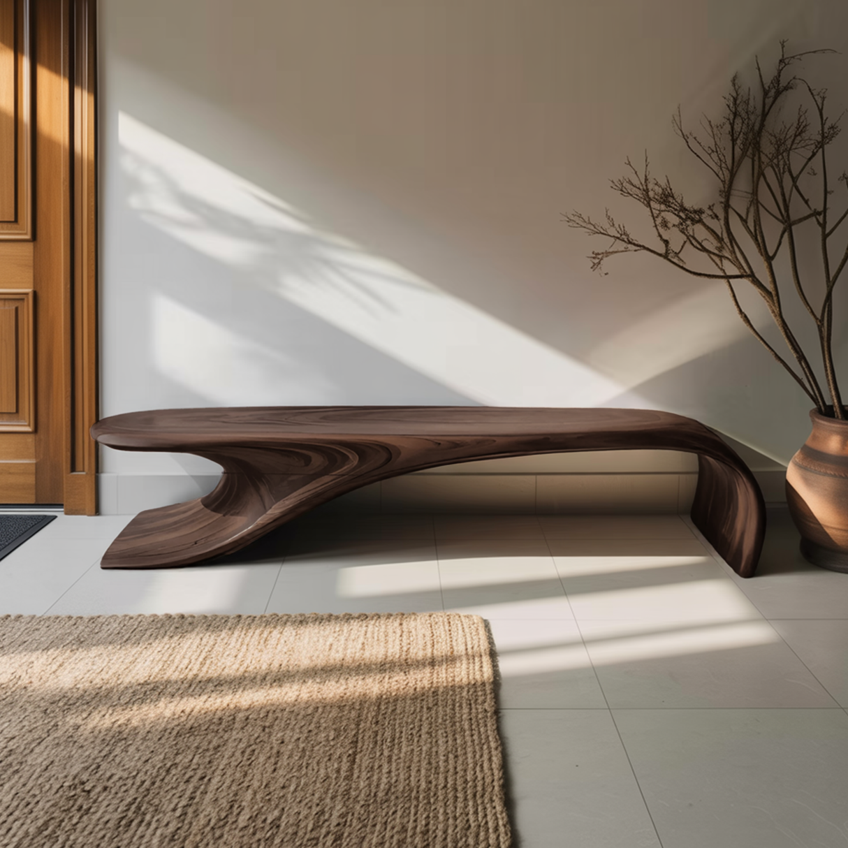 Modern Sculptural Bench With Flowing Curves For Living Room