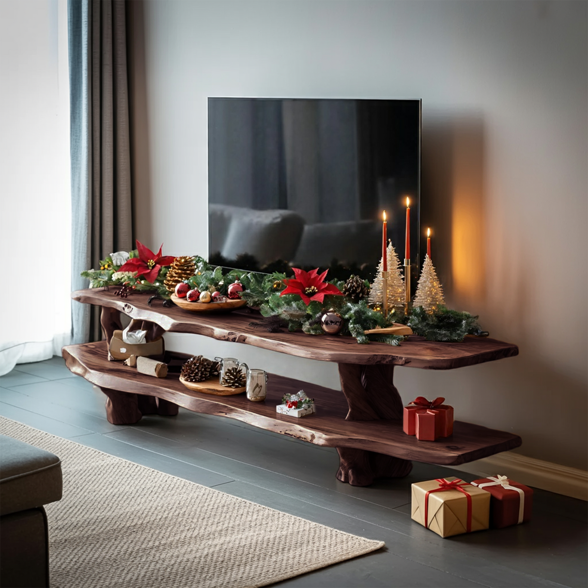 Handcrafted Wooden Live Edge TV Console For Holiday Furniture Decor