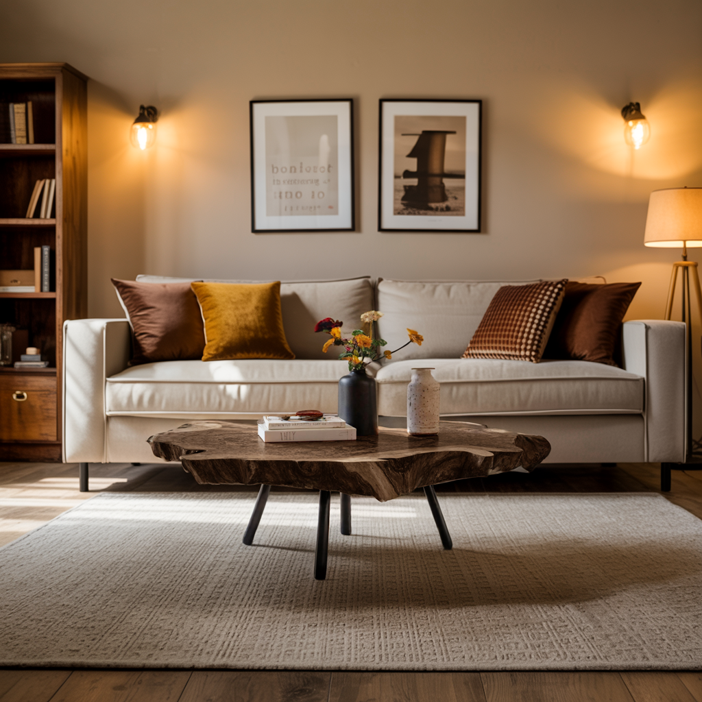 Rustic Wood Table For Boho Style Living Room