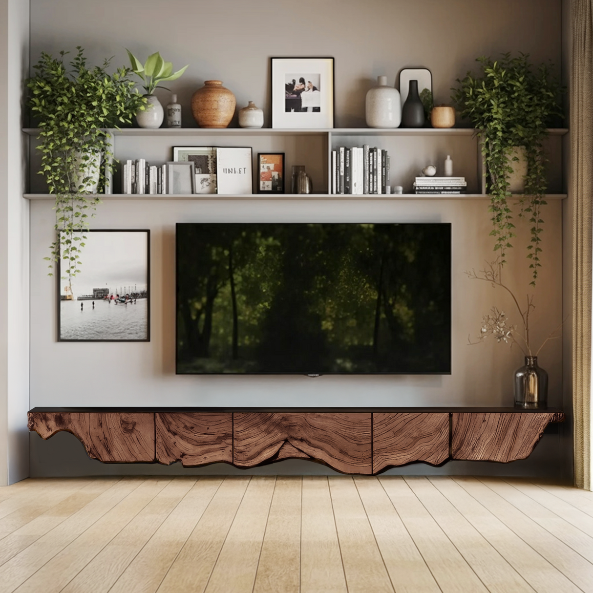 Handcrafted TV Cabinet For Rustic Entryway Style