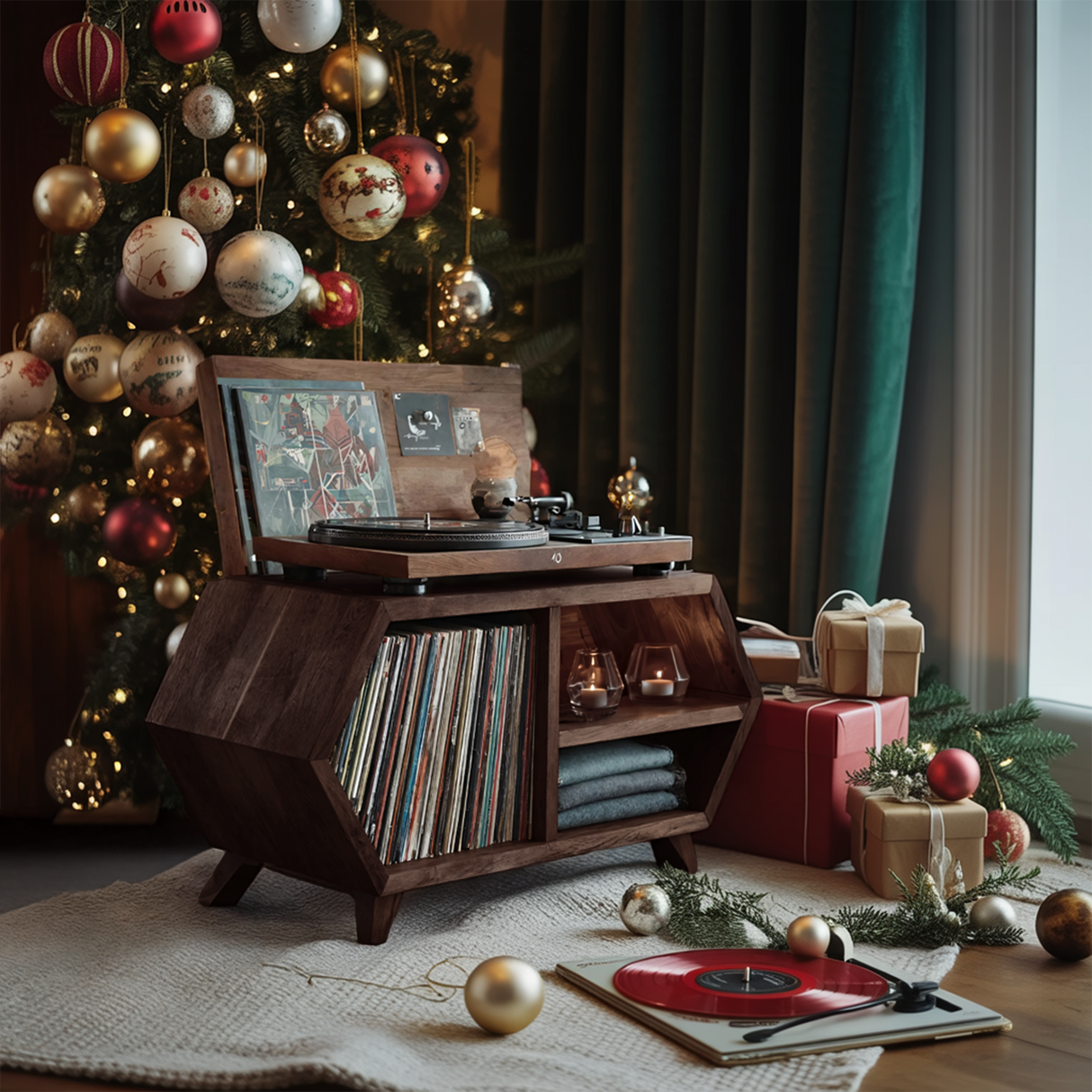 Handcrafted Wooden Record Stand For Bedroom Holiday Style