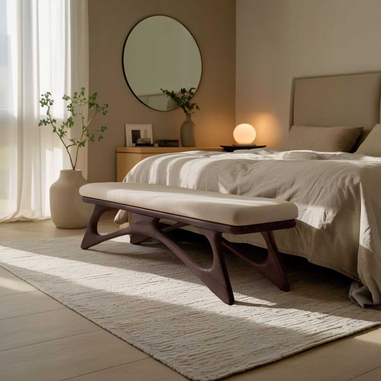 Modern Flowing Wood Bench For Furniture Accent