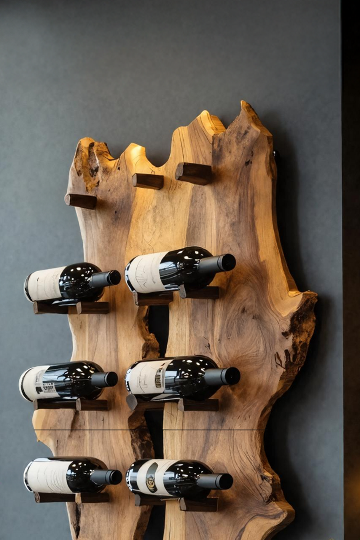 Mid Century Live Edge Wine Holder For Elegant Entryway Decor