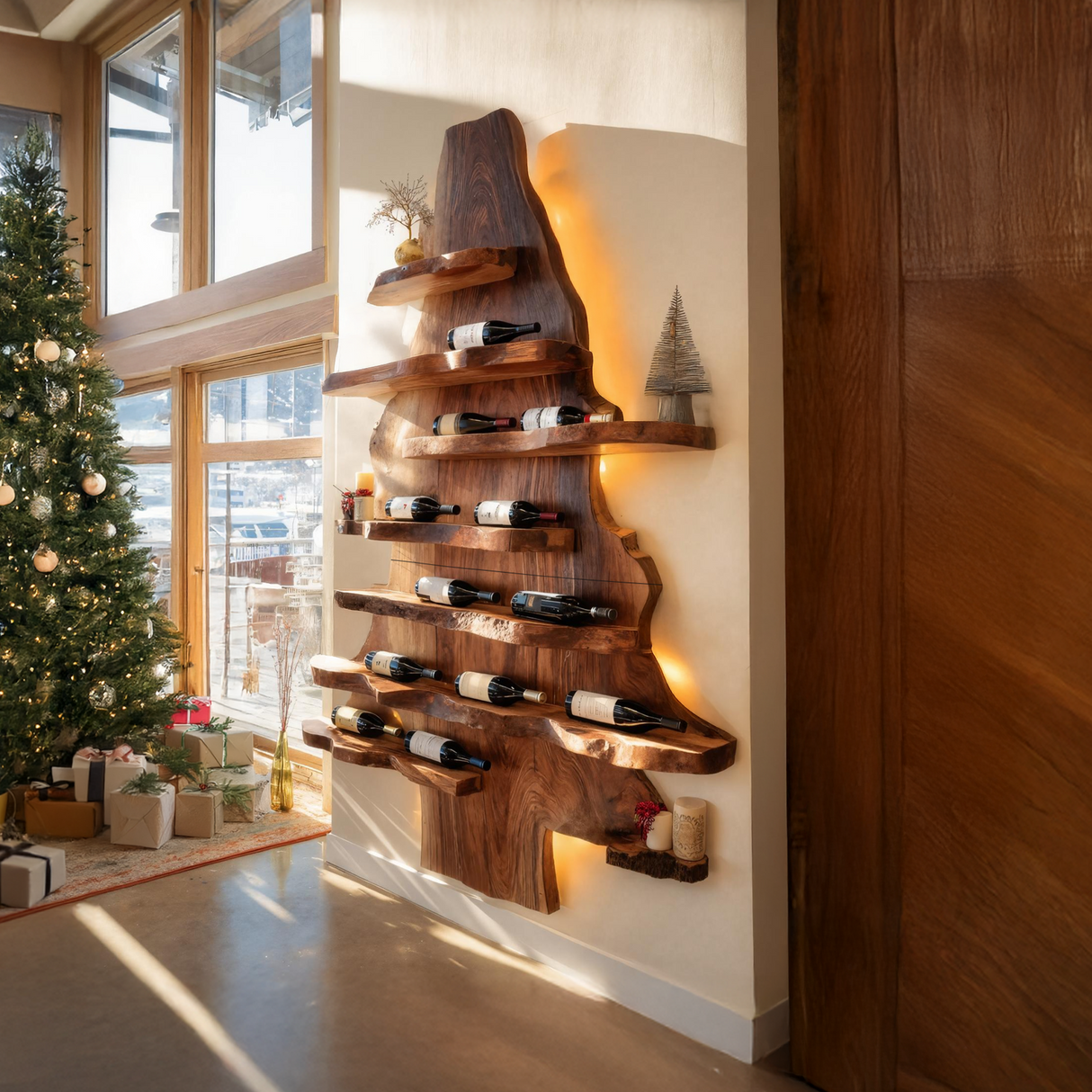 Farmhouse Live Edge Wine Holder For Living Room Wine Display