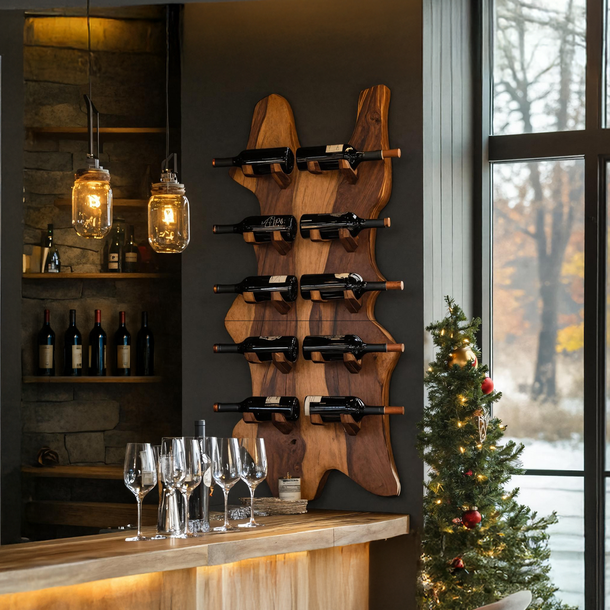 Modern Solid Wood Wine Rack For Bar Decor And Home Display