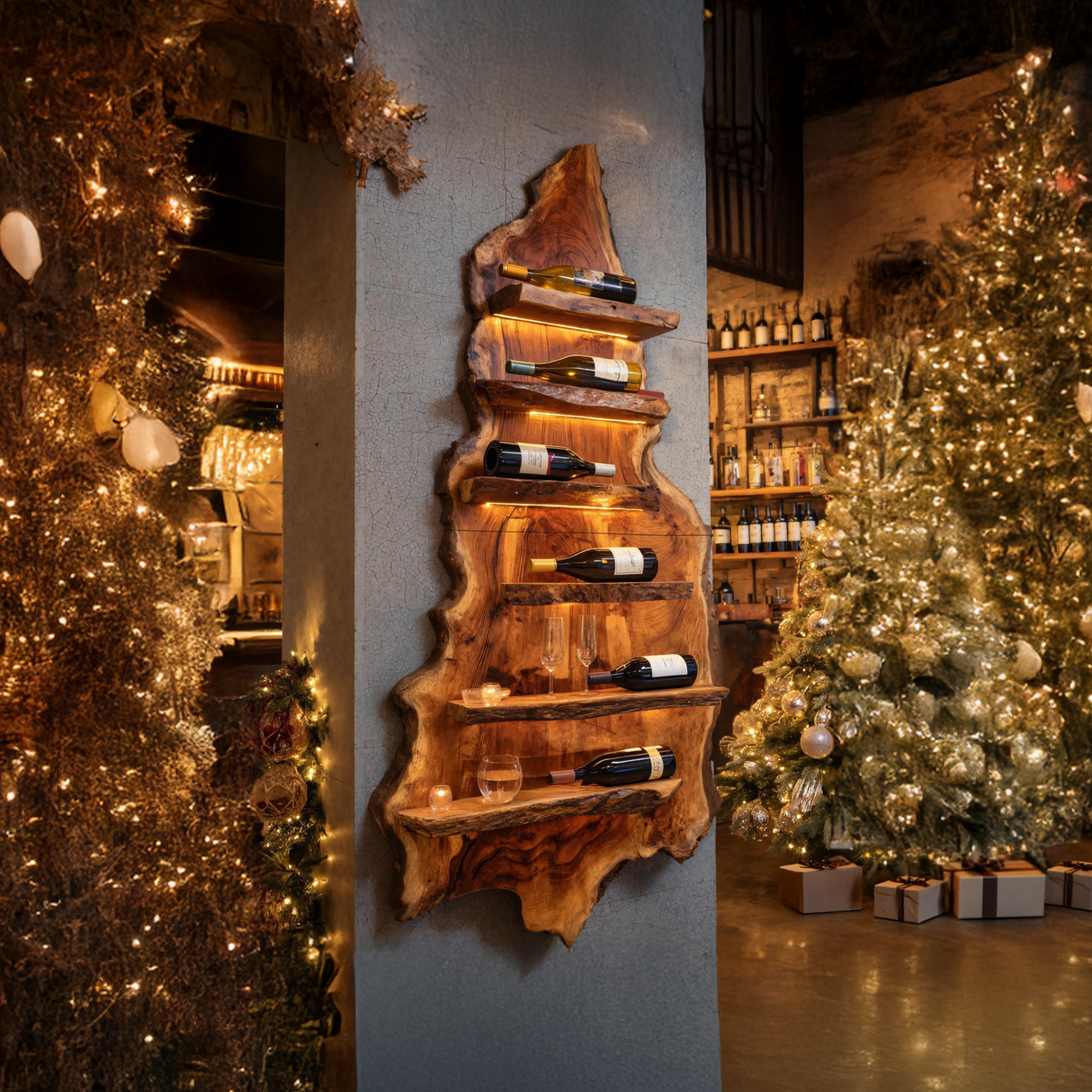 Modern Wooden Wine Rack For Bar Decor And Display Storage