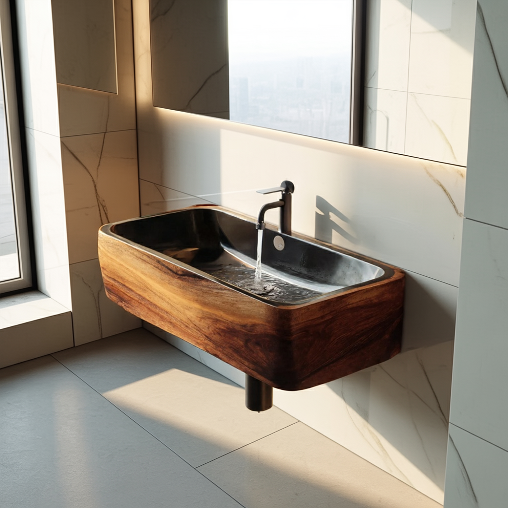 Modern Solid Wood Wash Basin For Spa Inspired Bathroom Decor
