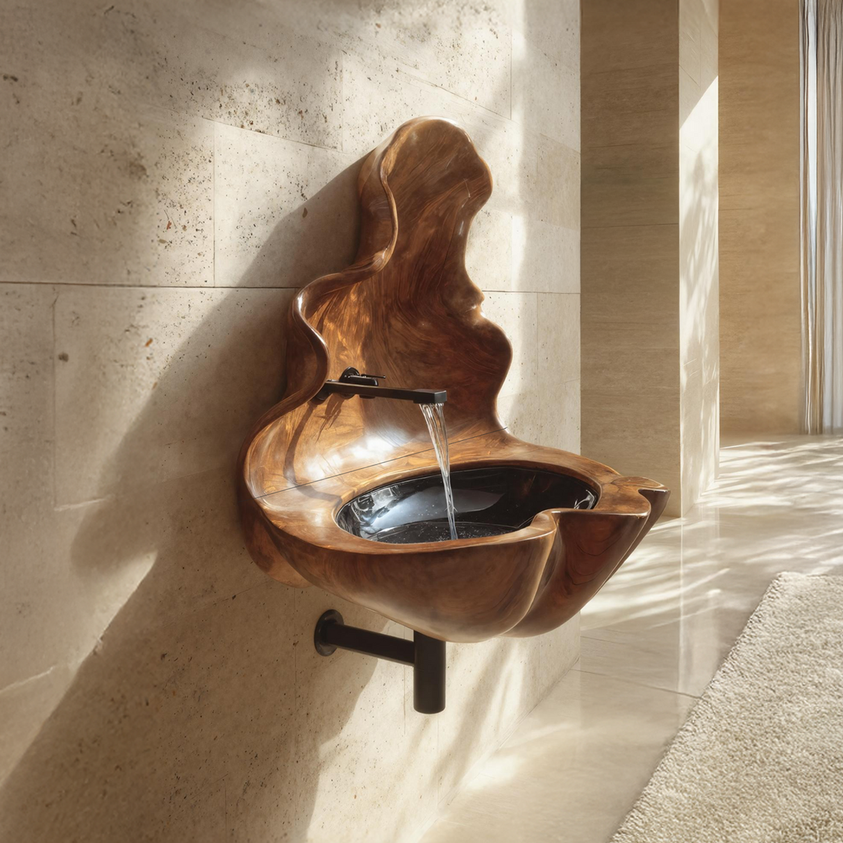 Handcrafted Wooden Live Edge Wood Basin For Artistic Furniture Decor